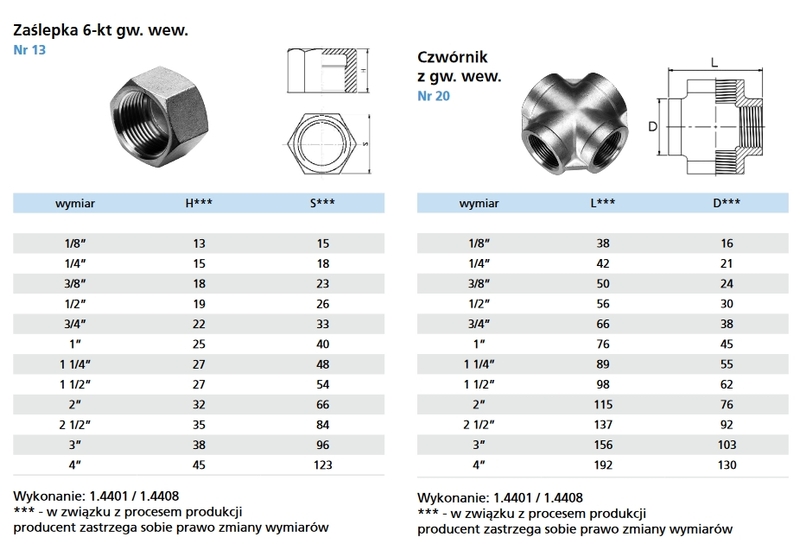 czwórnik z gwintem wewnętrznym